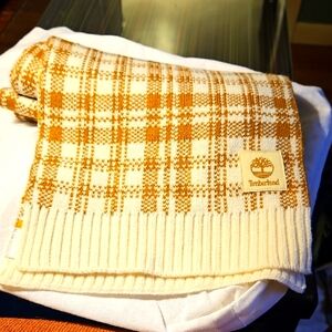 Timberland Cream Gold Small Print Plaid Knit Winter Scarf
